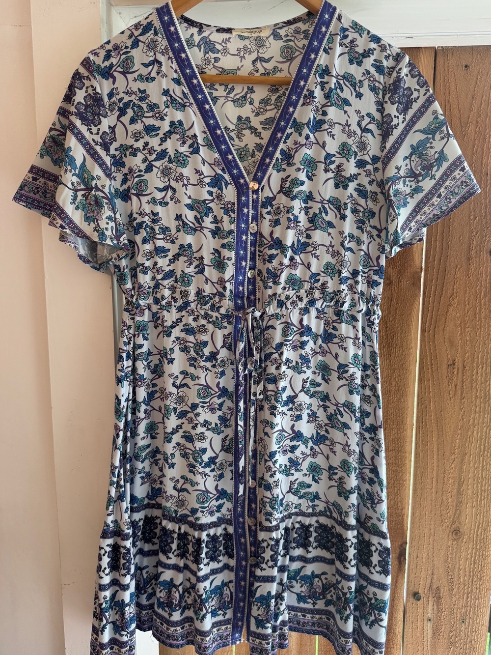 Blue Floral Button-Front Mini Dress - Picture 2 of 3